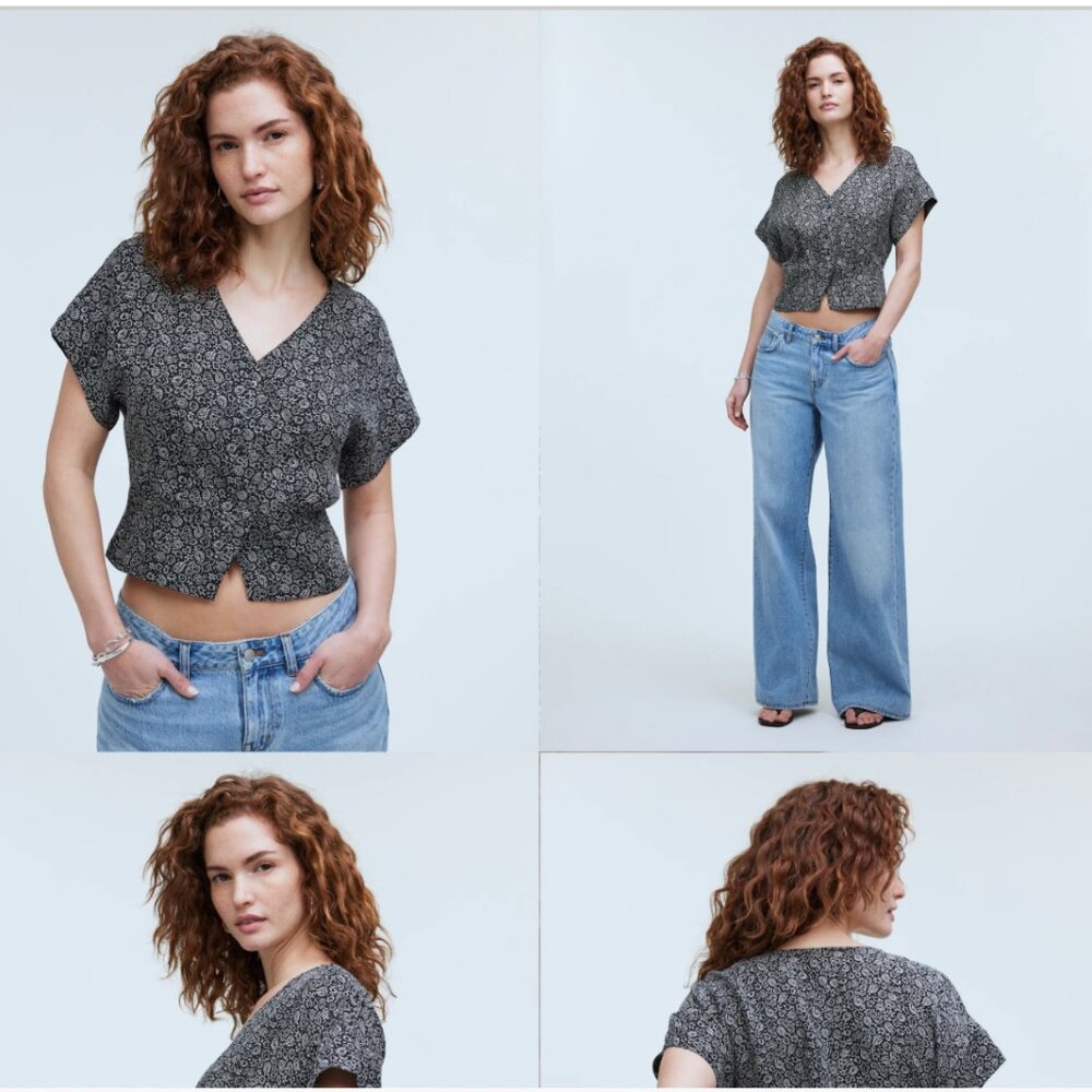 Madewell Pleated Short Sleeve Top Size M